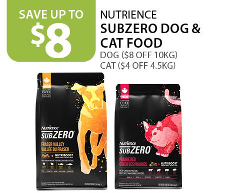$8 off Nutrience SubZero Dog Food 10kg and $4 off Nutrience SubZero Cat Food 4.5kg