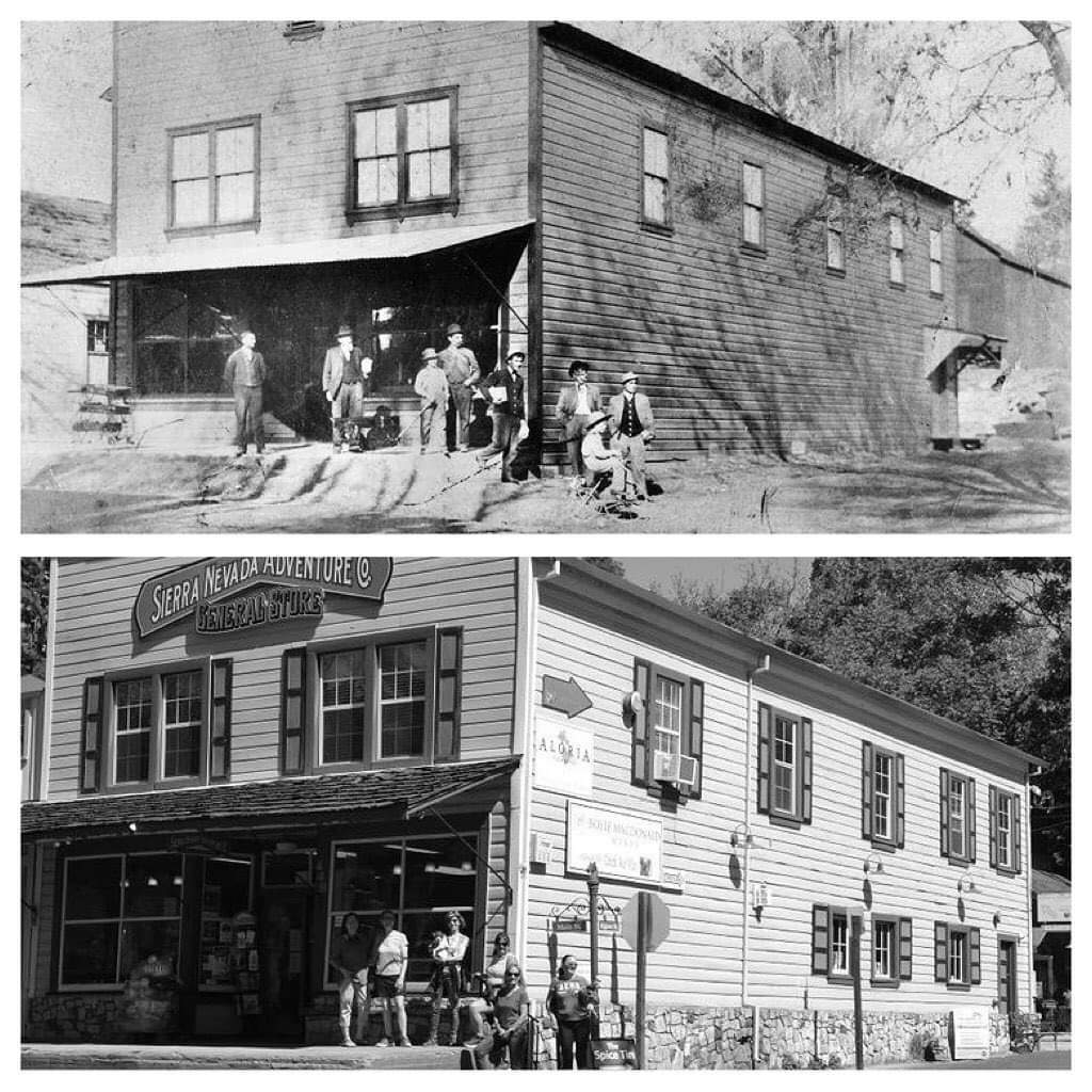 Black and white photo of the SNAC storefront when first built and now.