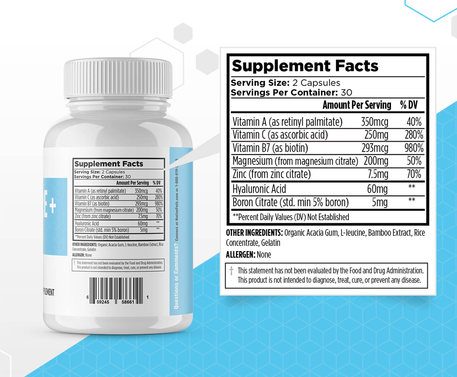 NativePath Collagen Care+ Supplement Facts Label
