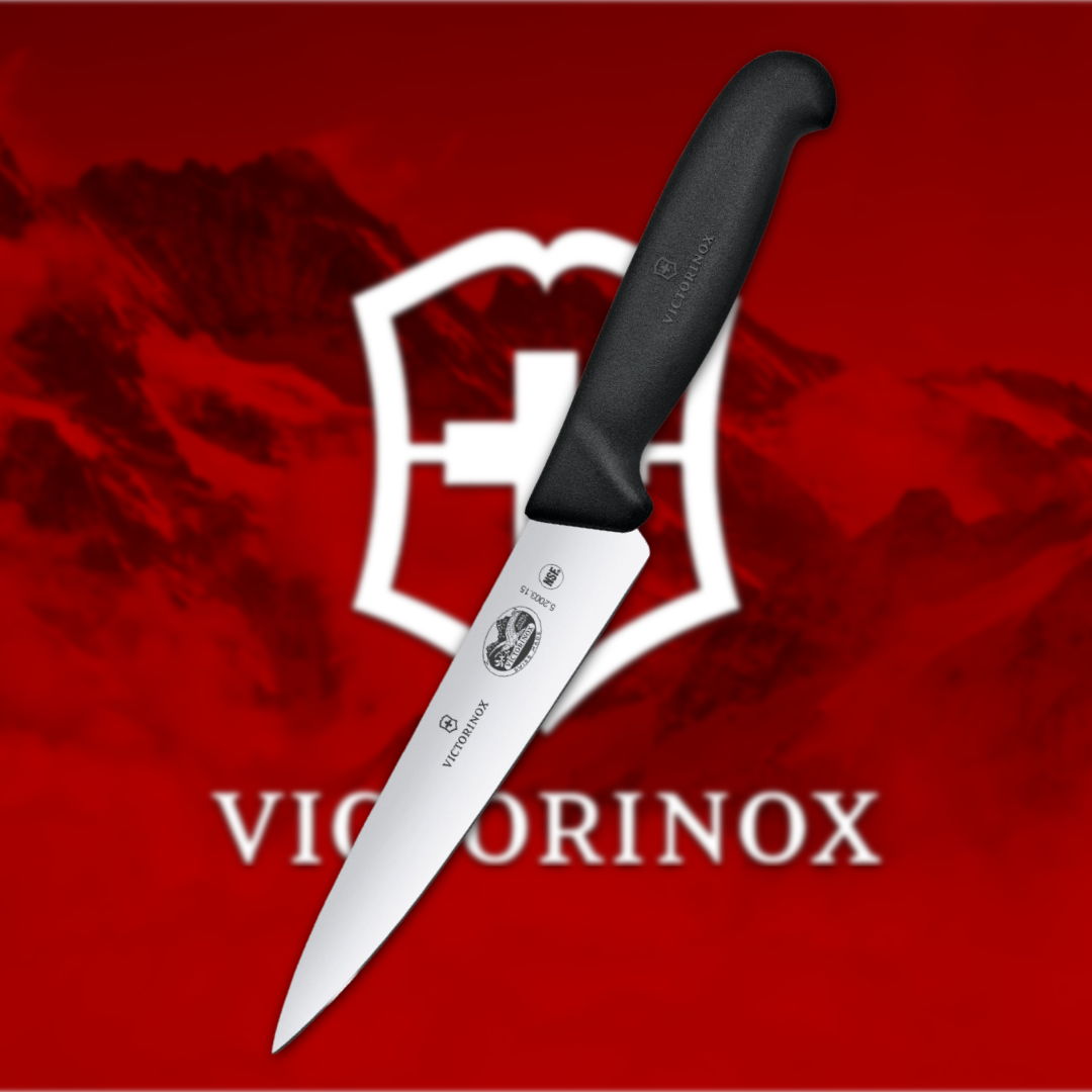 Victorinox knife against a red background featuring the brand logo.
