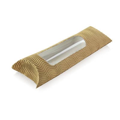 A kraft pillow pack with a windowed side