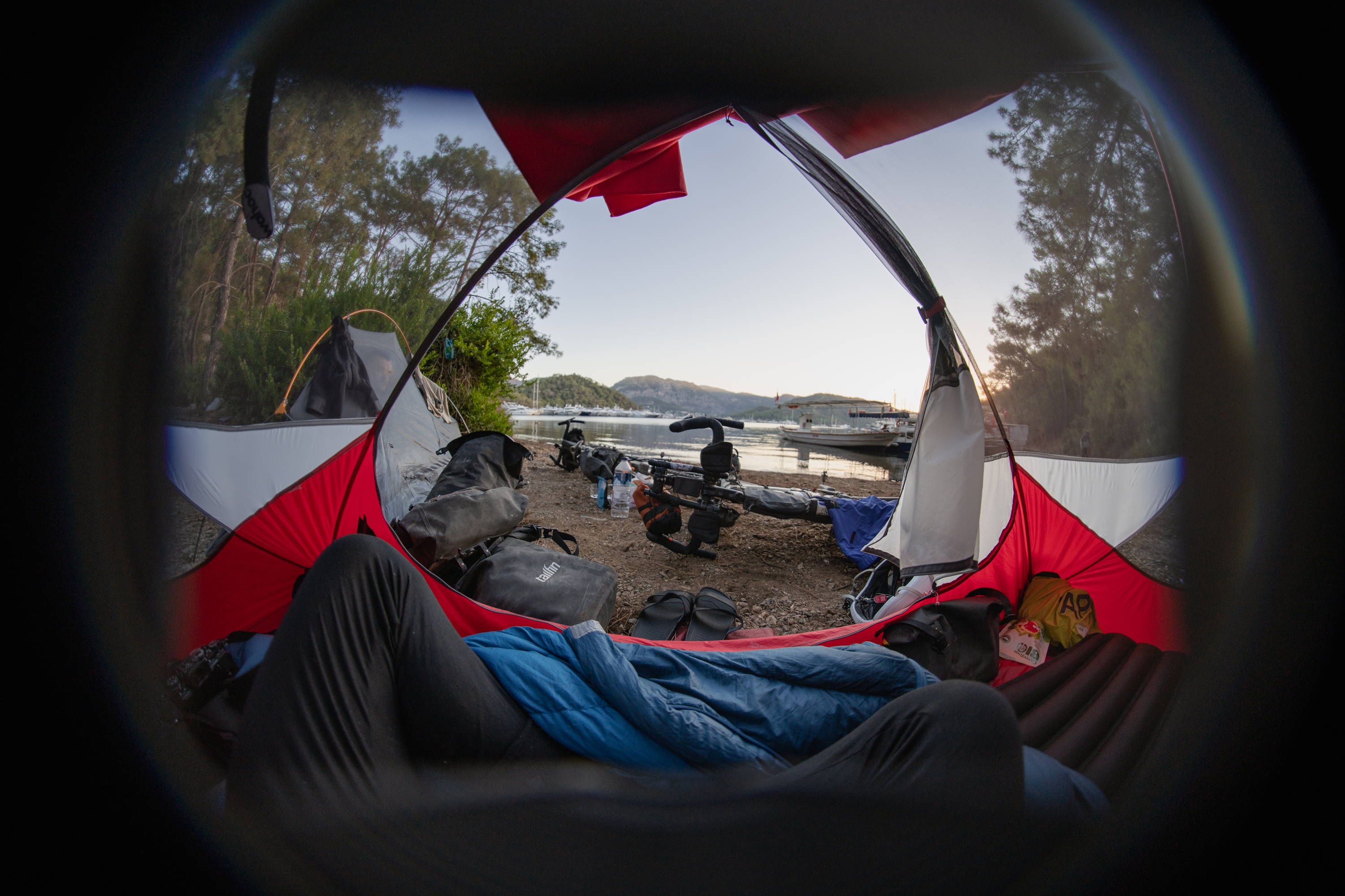 Fisheye view fromhis tent