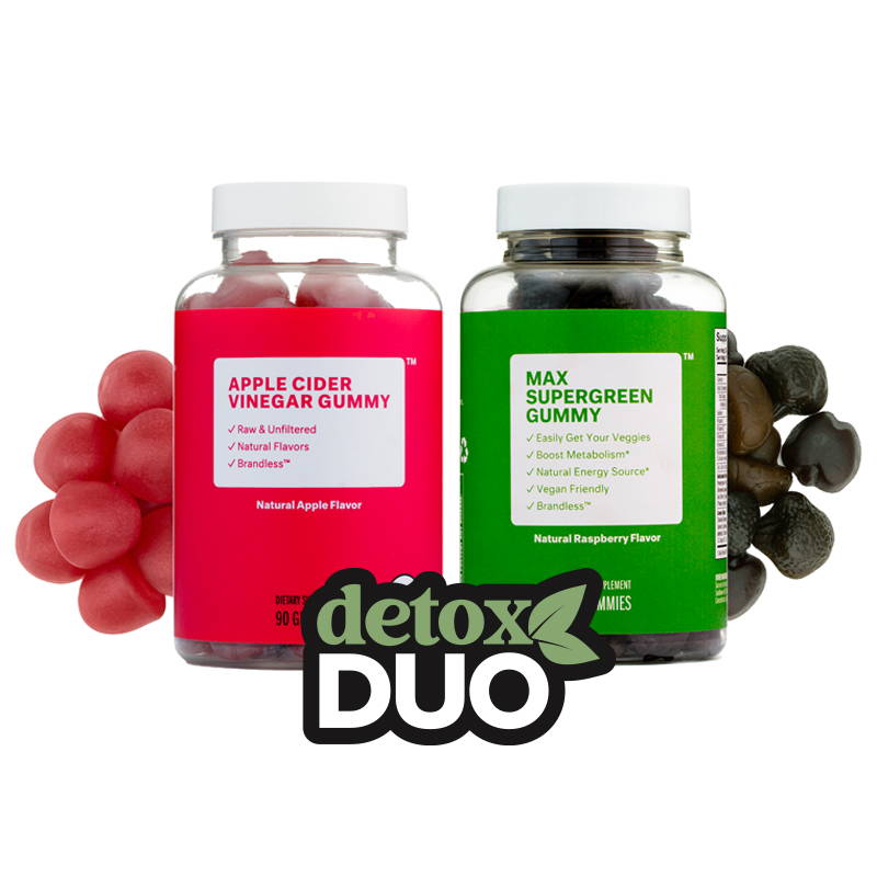 Detox Duo gummy bundle. Apple cider vinegar and max supergreen gummies.