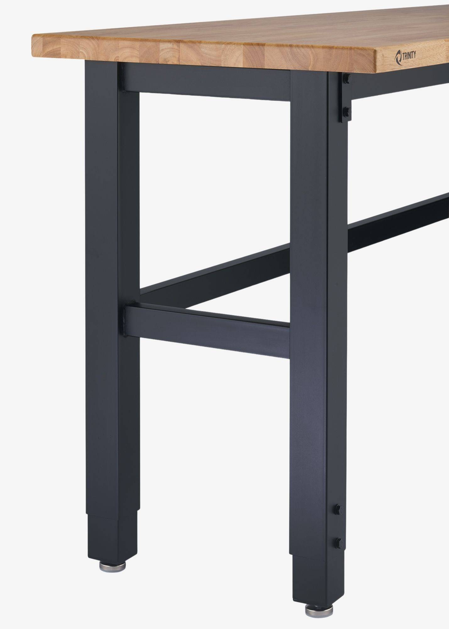 black, steel frame of the work table