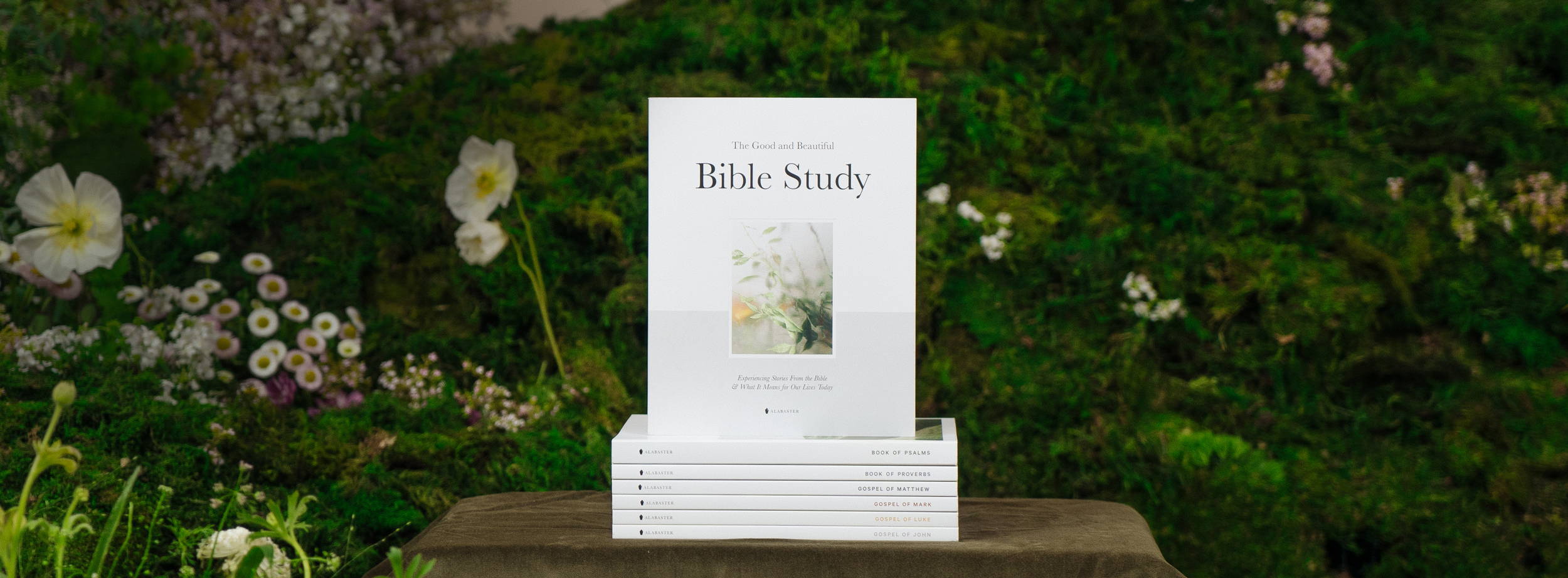Alabaster Bible Study in a green setting