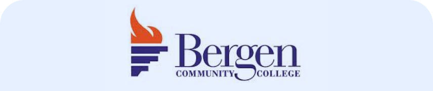Bergen Community College logo with a stylized flame symbol.