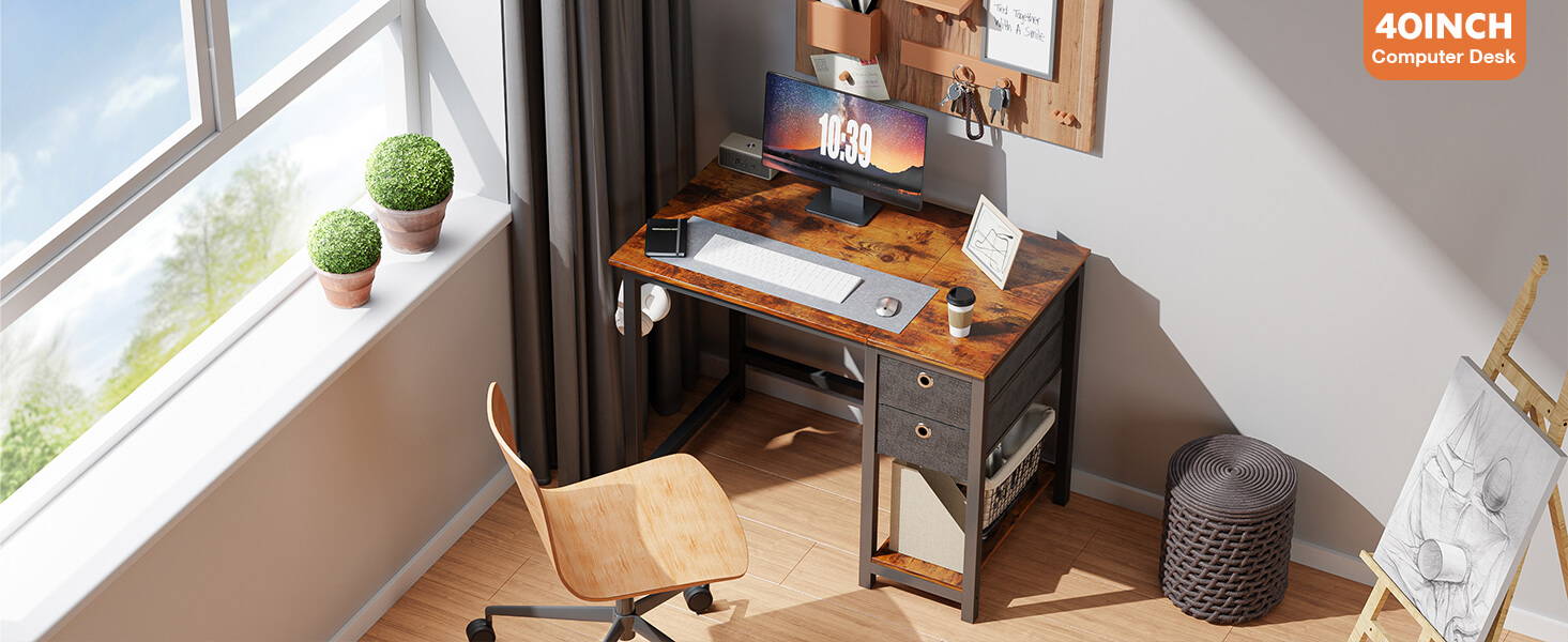 Sweetcrispy Computer Desk Home Office Desk 55 inch Writing Desks Small Space Desk Study Table Modern Simple Style Work Table with Storage Bag Headphon