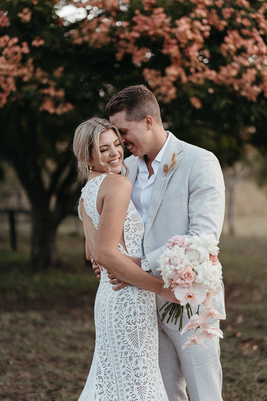 Bride and Groom laughing together