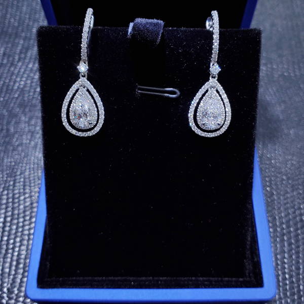 Pear-Shaped Diamond Double-Halo Drop Earrings, a wedding blessing for a daughter - WILLS JEWELLERY
