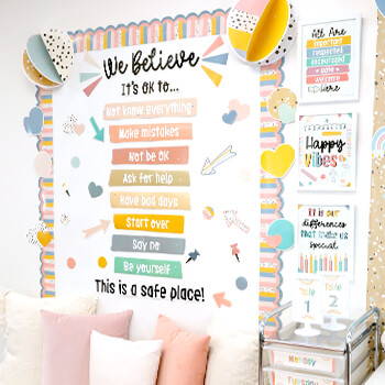 Neutrals Classroom decorated with We Belong Bulletin Board Set