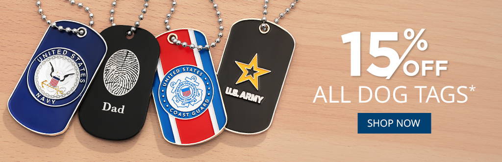personalized navy, coast guard, army, and black aluminum dog tags