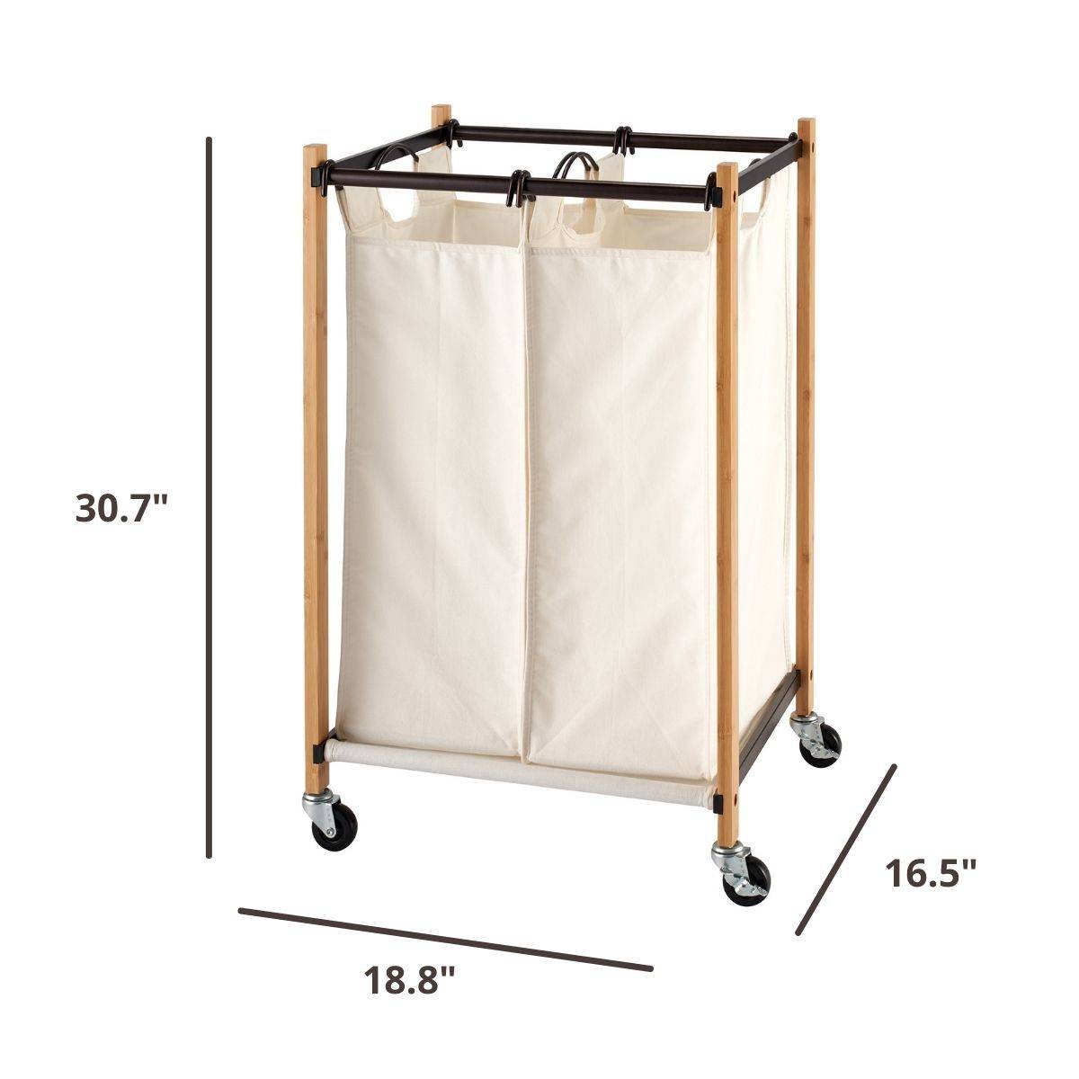 small compact laundry cart, 30.7 inches tall by 18.8 inches wide