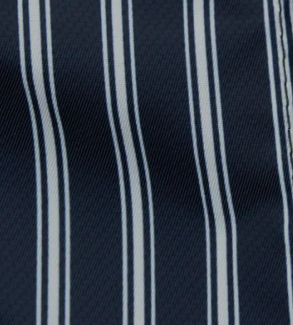 Navy fabric with vertical white stripes.