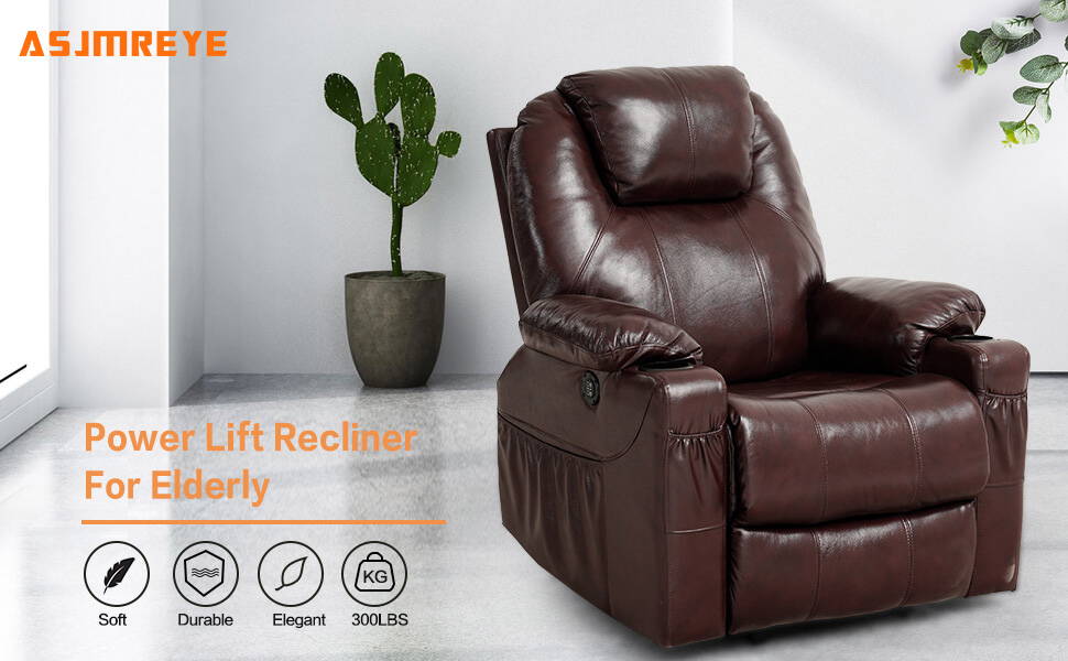 Asjmreye Power Lift Recliner Chair,Massage and Heating for Elderly, Real Leather