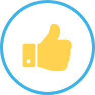Yellow thumbs-up icon inside a circular blue border.