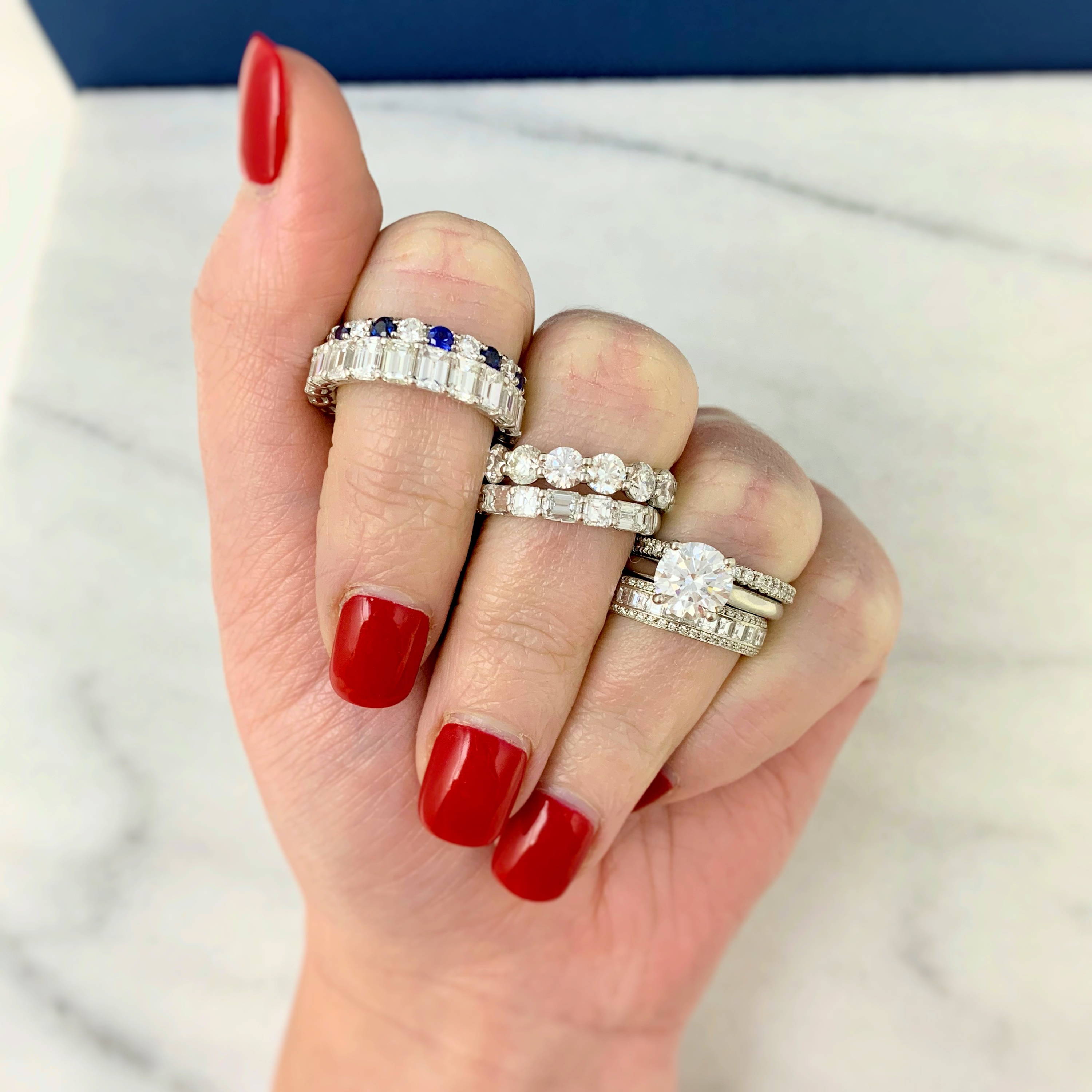 Stackable Diamond and Sapphire Band Rings