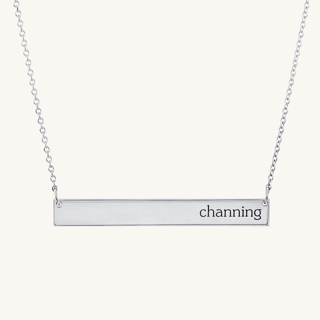 Sterling Silver Skinny Bar Necklace Engraved by Tiny Tags