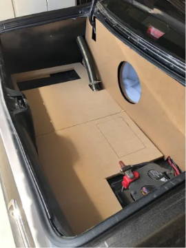 Plymouth Duster trunk with fabricated cardboard