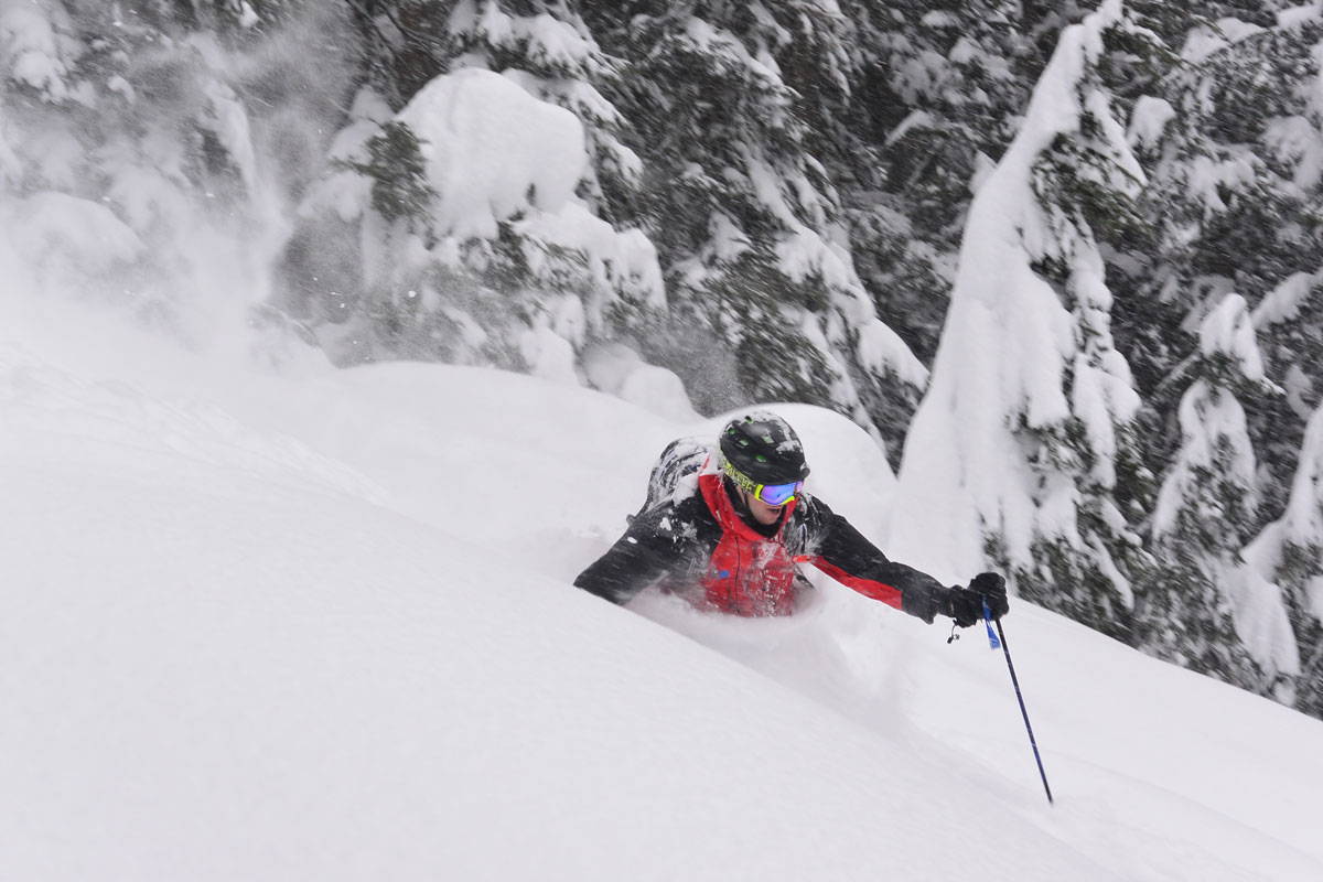 Deep powder skiing in British Columbia, Canada