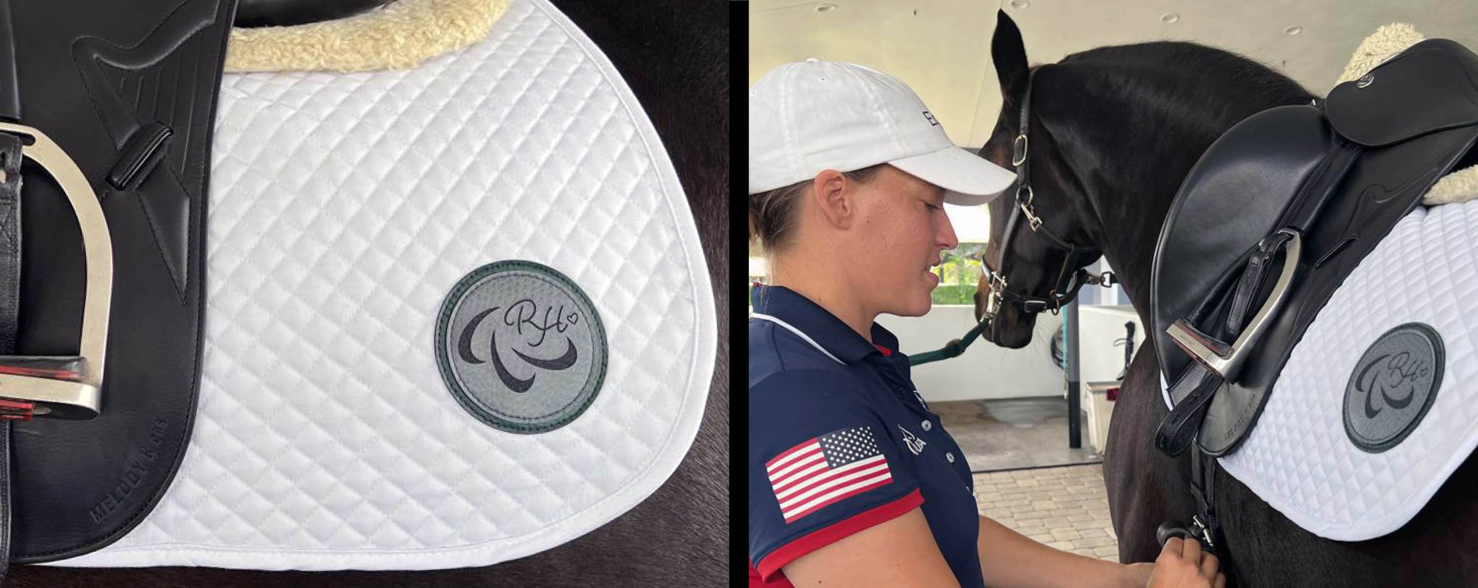 Rebecca Hart with her horse who is wearing her Hart Essential Square Pad