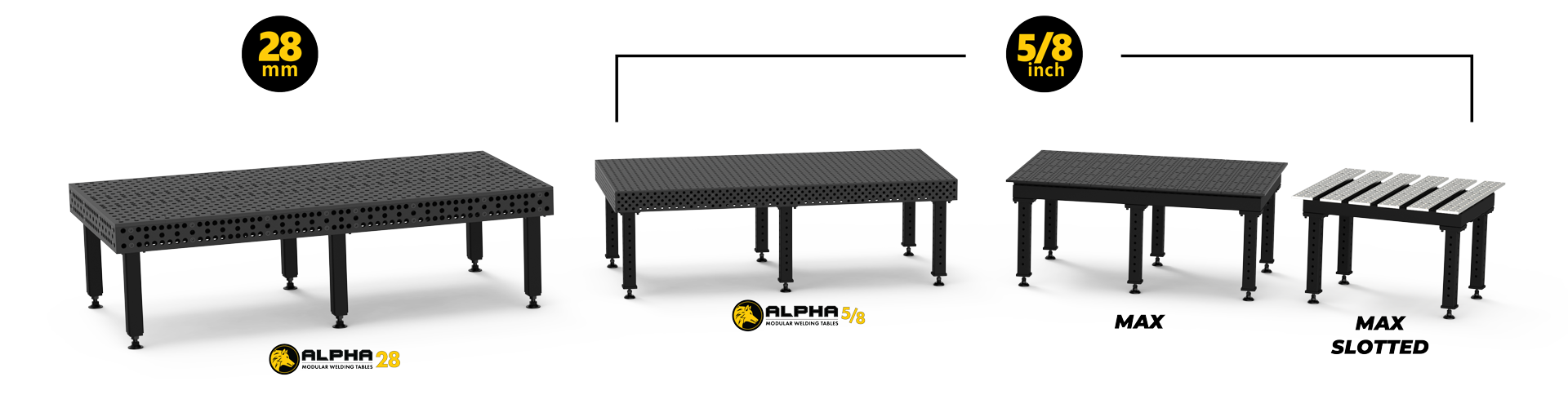 Various table designs in different sizes and styles.