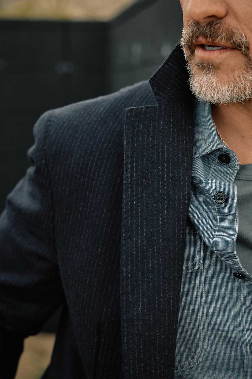The Shelby Italian Wool Suit in Navy Chalk Stripe