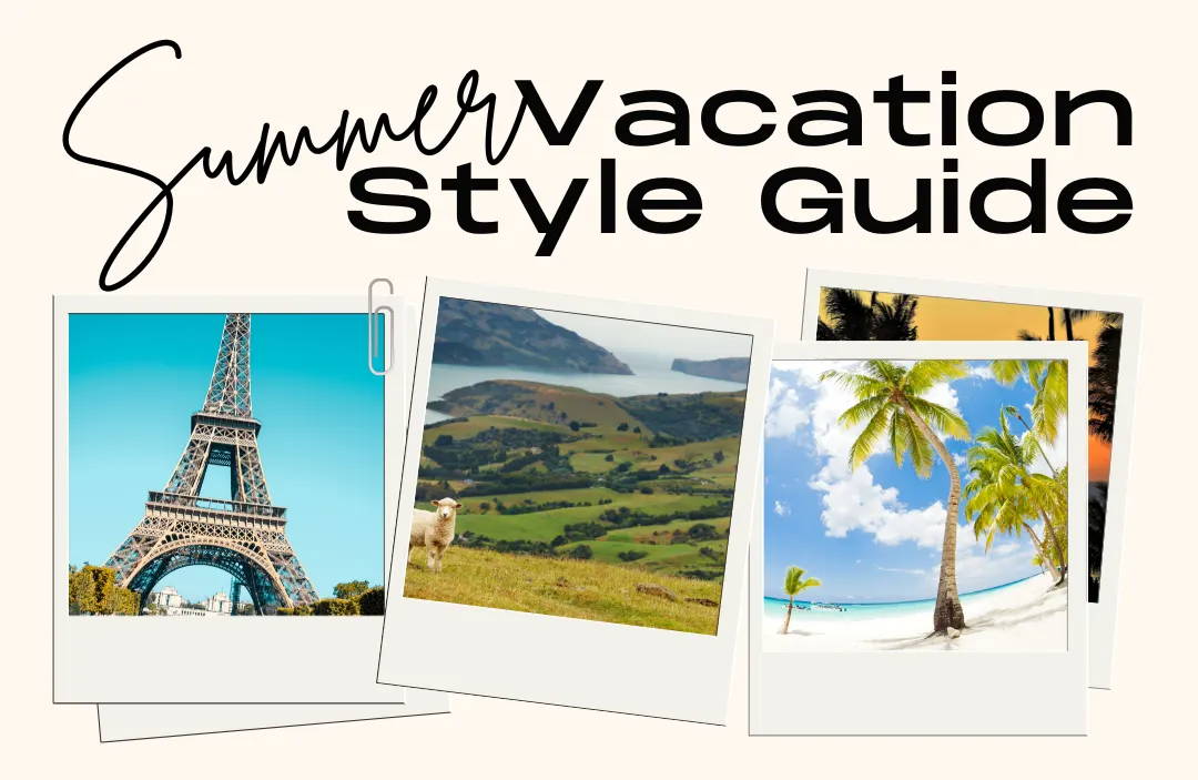 Trixxi Summer Vacation Style Guide cover page with 3 destination polaroid images.