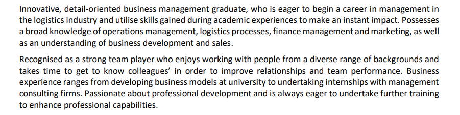 Graduate CV's Personal Statement