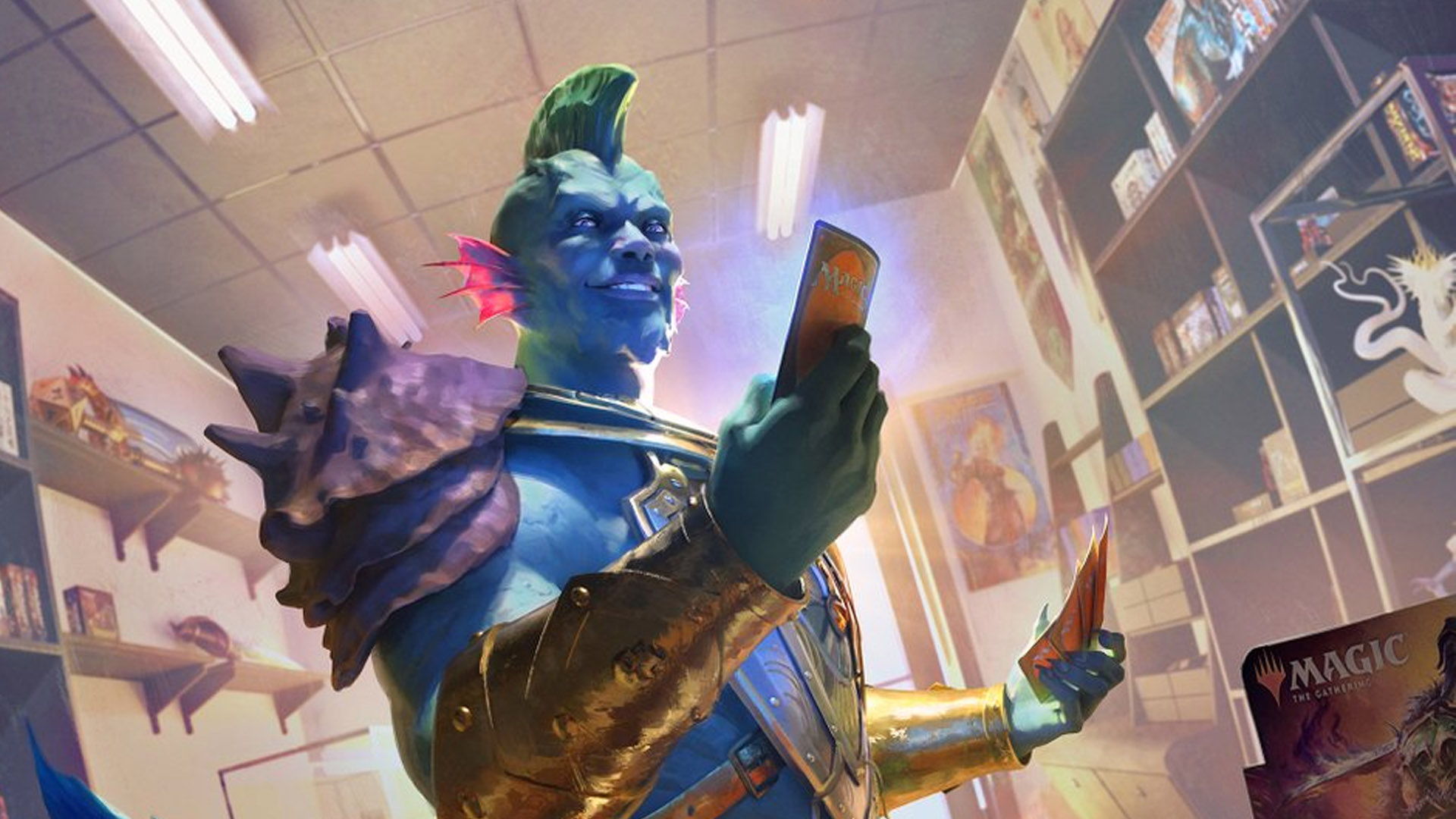 An alternative artwork for the card Lord of Atlantis, showing off a player who has just opened a god pack.