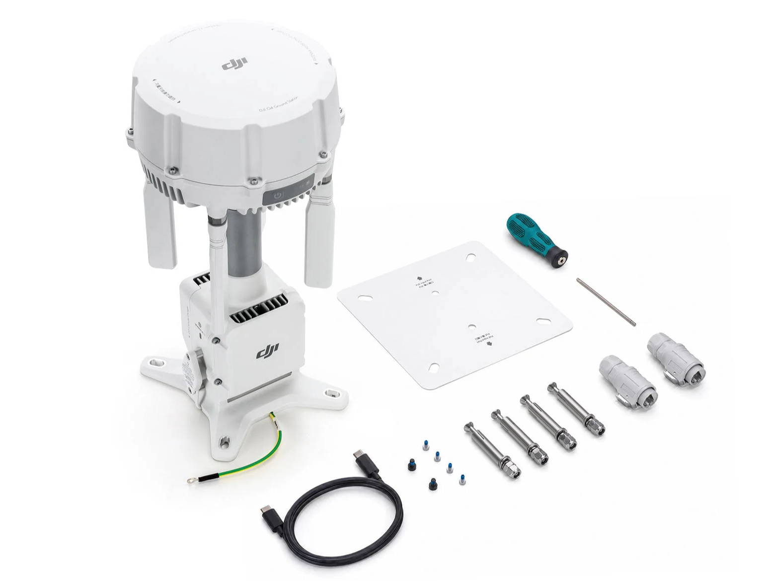 Everything included with the DJI O4 Ground Station against a white background, displayed at a right-facing angle.